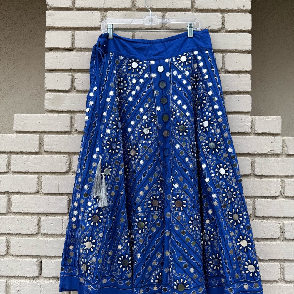 Vintage Soft Surroundings Embellished Preciosa Midi Skirt in Blue - Size Small
